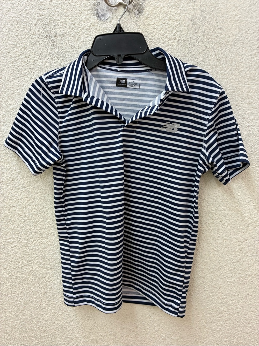 New Balance Boys' Navy & White Striped Polo